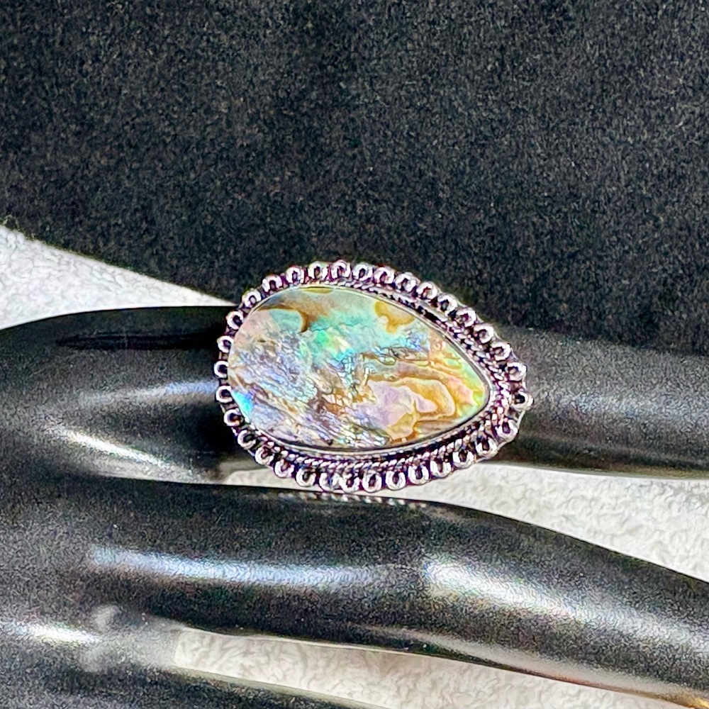 Abalone Shell 925 Silver Handmade Ring US Size 7.